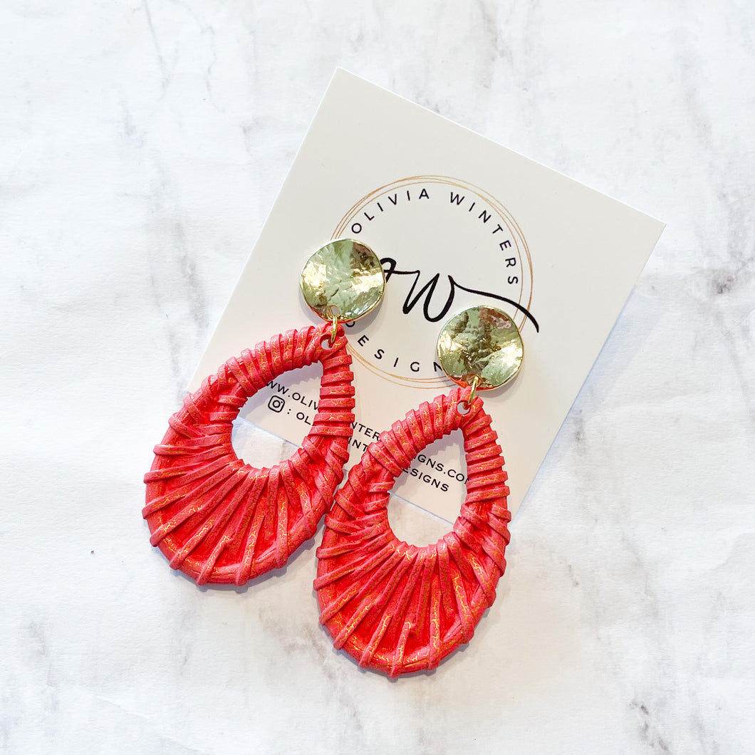 Rattan Acrylic Earrings - Red