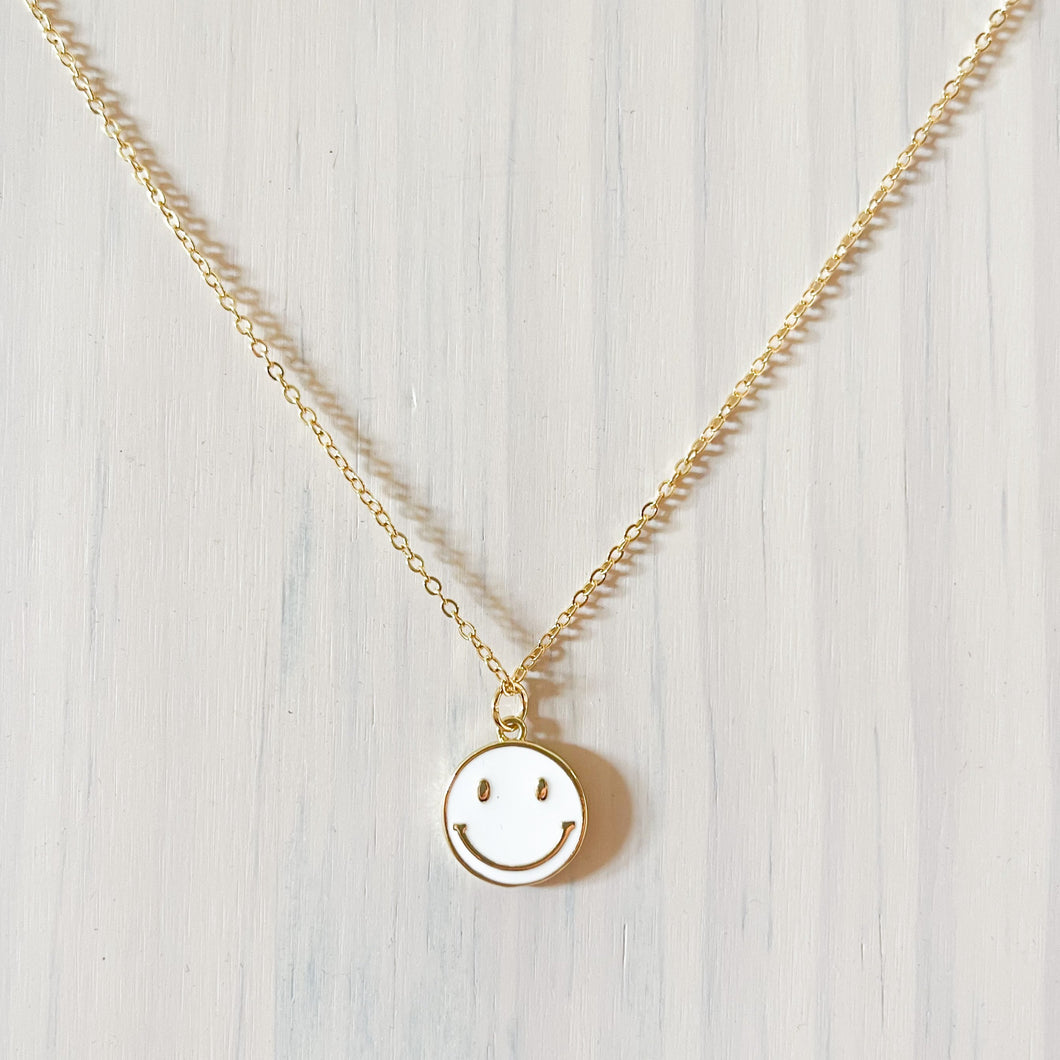 Happy Face Pendant Necklace - White