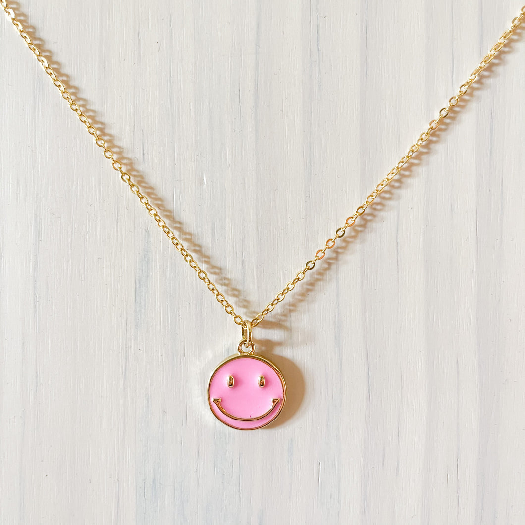 Happy Face Pendant Necklace - Pink
